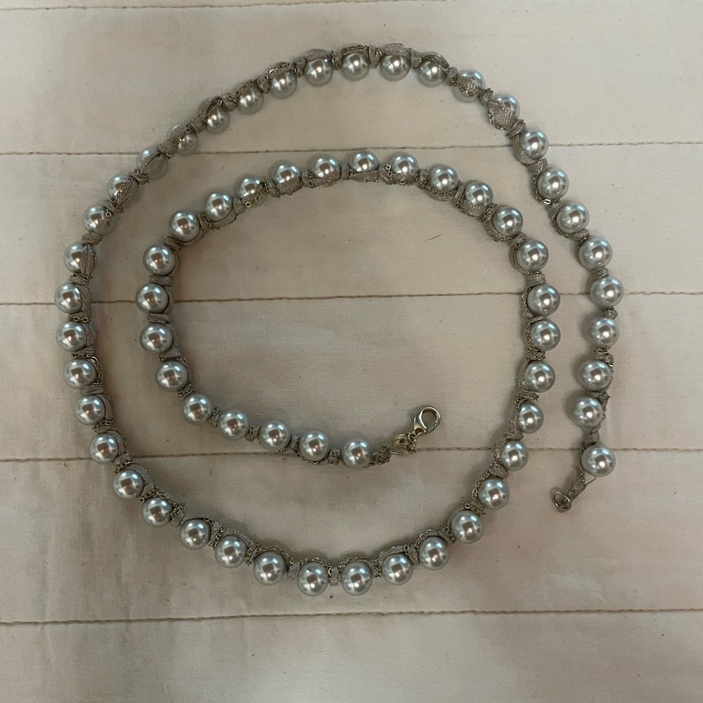 LOFT Mixed Media Silver Pearl, Chain, Ribbon Necklace